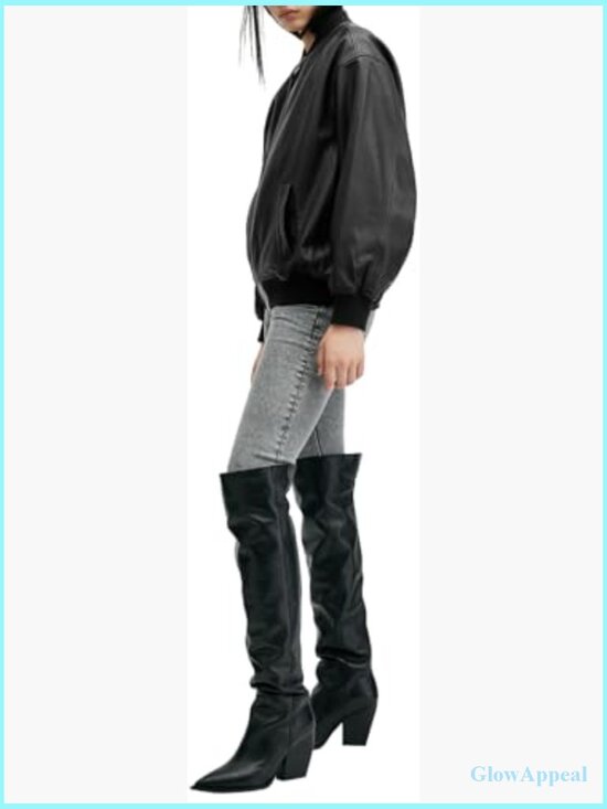 Oversized Leather Bomber Jacket with Metal Hardware, Longer Length - Picture 5 of 5